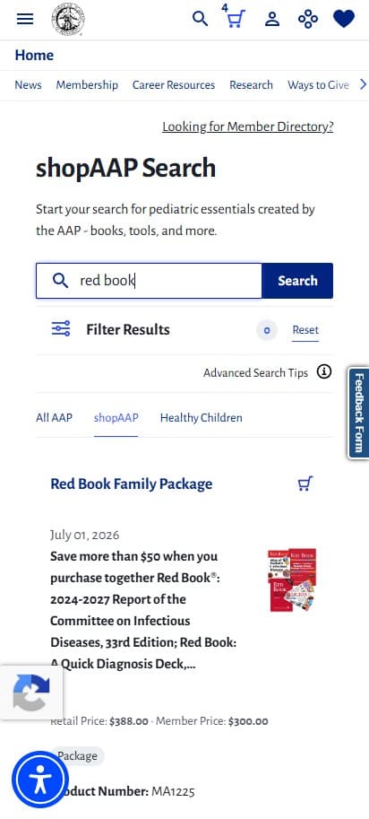 AAP search results page on a mobile viewport