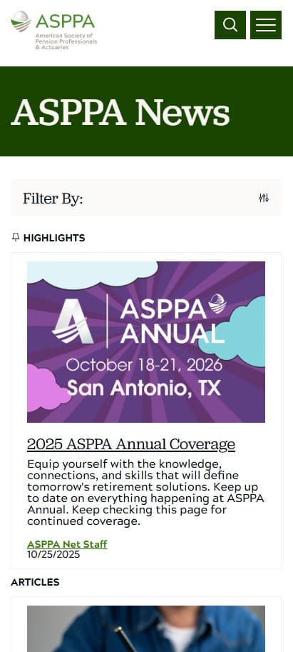 ASPPA news listing page on a mobile viewport