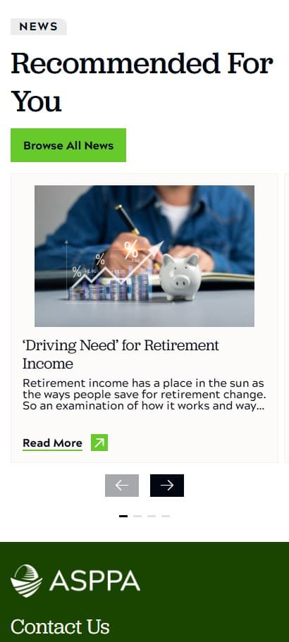 ASPPA recommended articles widget on a mobile viewport