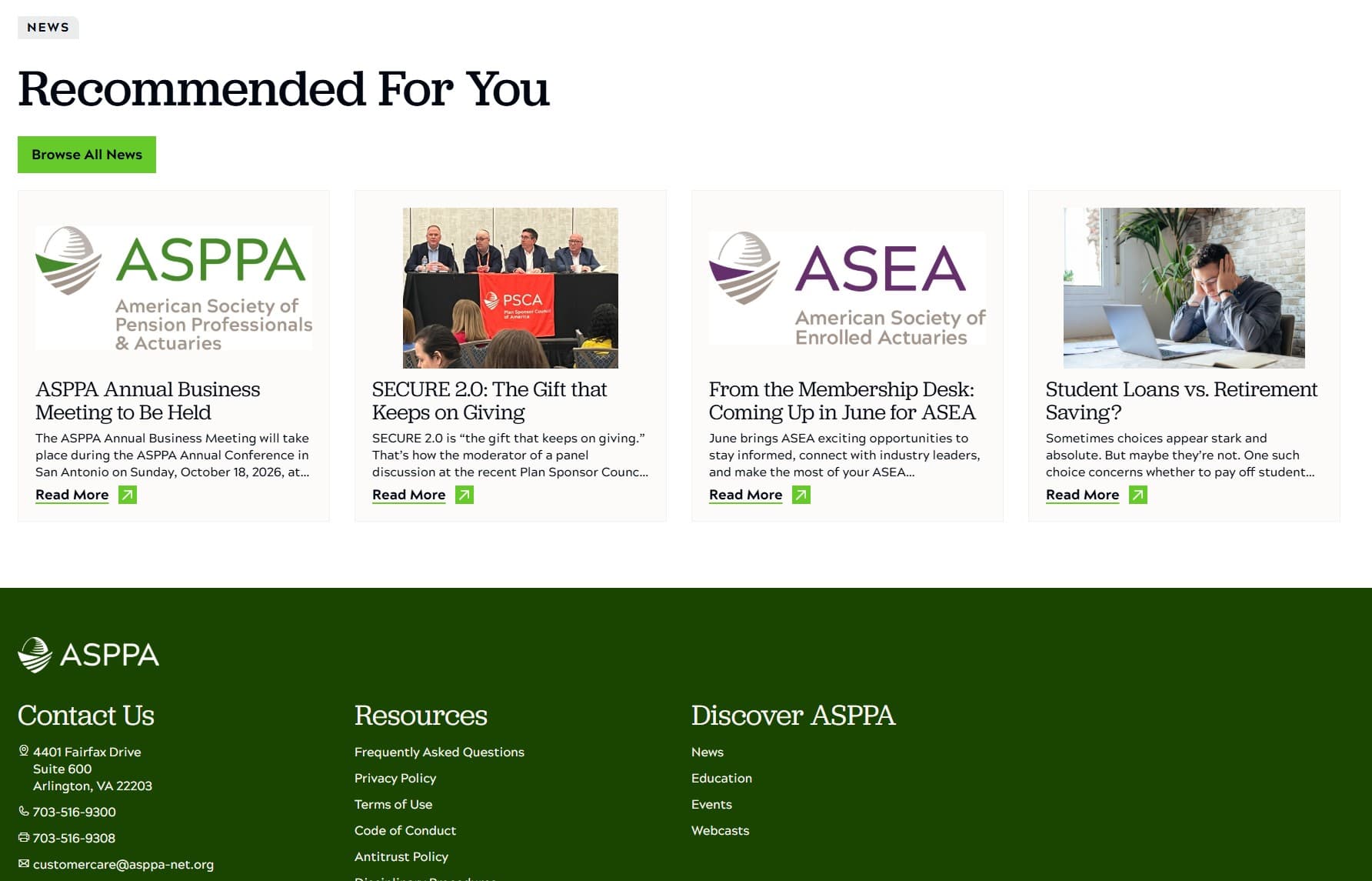 ASPPA recommended articles widget displayed below an article