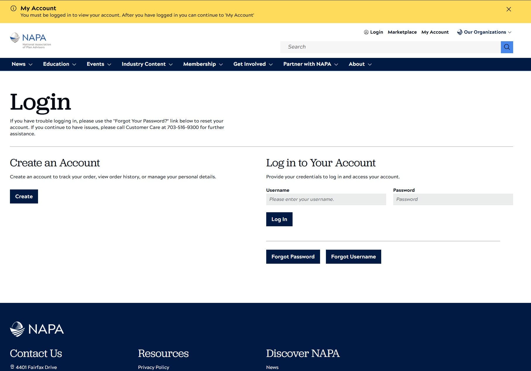 NAPA member account portal showing profile and membership status